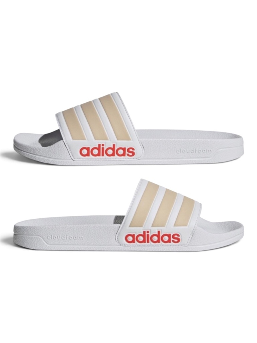 NWB- ADIDAS ADILETTE SHOWER WOMEN'S SLIDES/ WHITE-PINK-BEIGE/ SIZE: 8